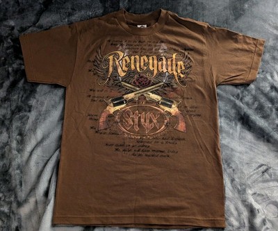 The Rock Band Styx North American Tour Brown T-Shirt ''Renegade'' Double Pistols