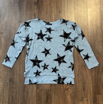 Nally & Millie Star Print Sweater Heathered Blue Knit Long Sleeve Scoop Neck S/M