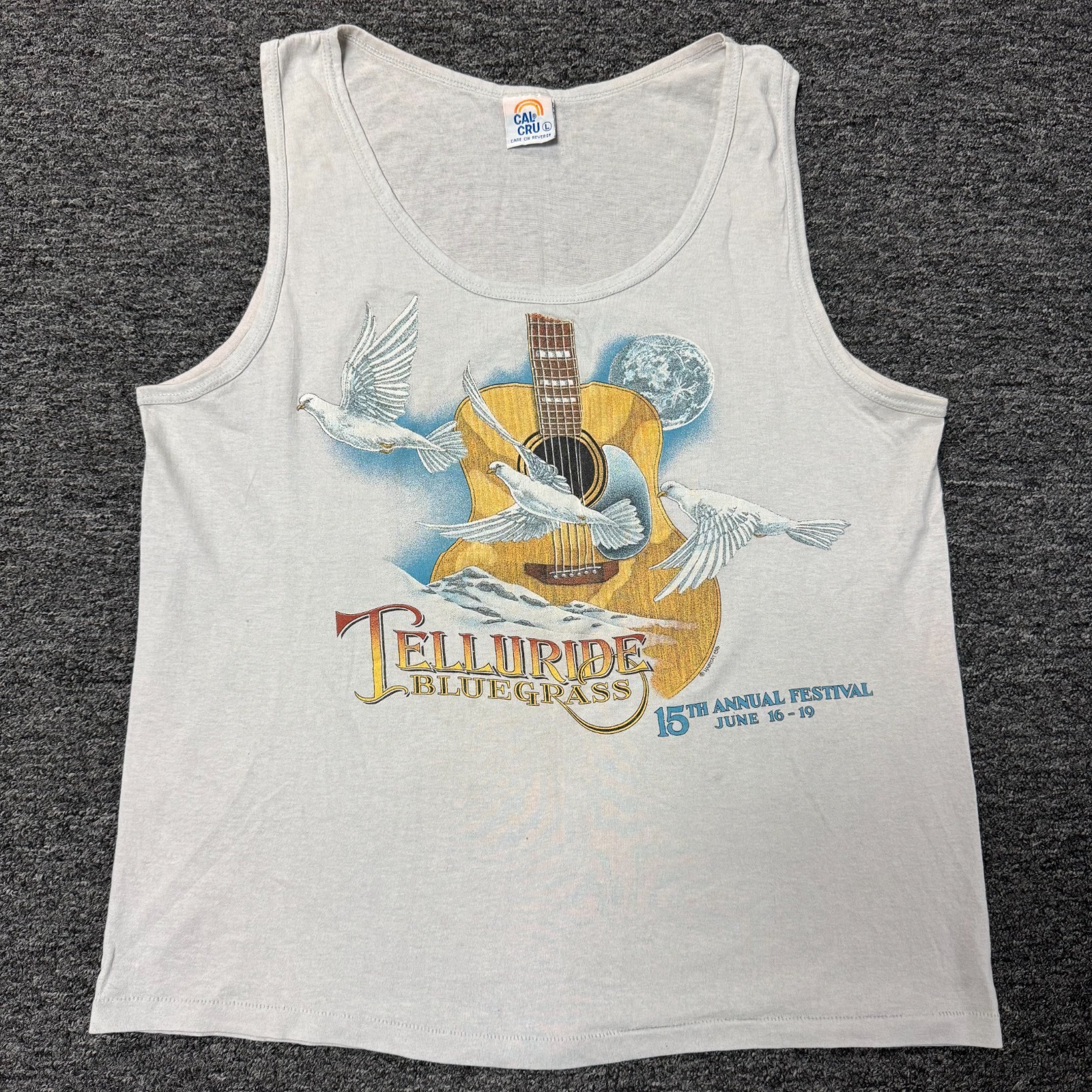 Vintage 80s Telluride Bluegrass Music Festival Tank T-Shirt L White Concert Tee