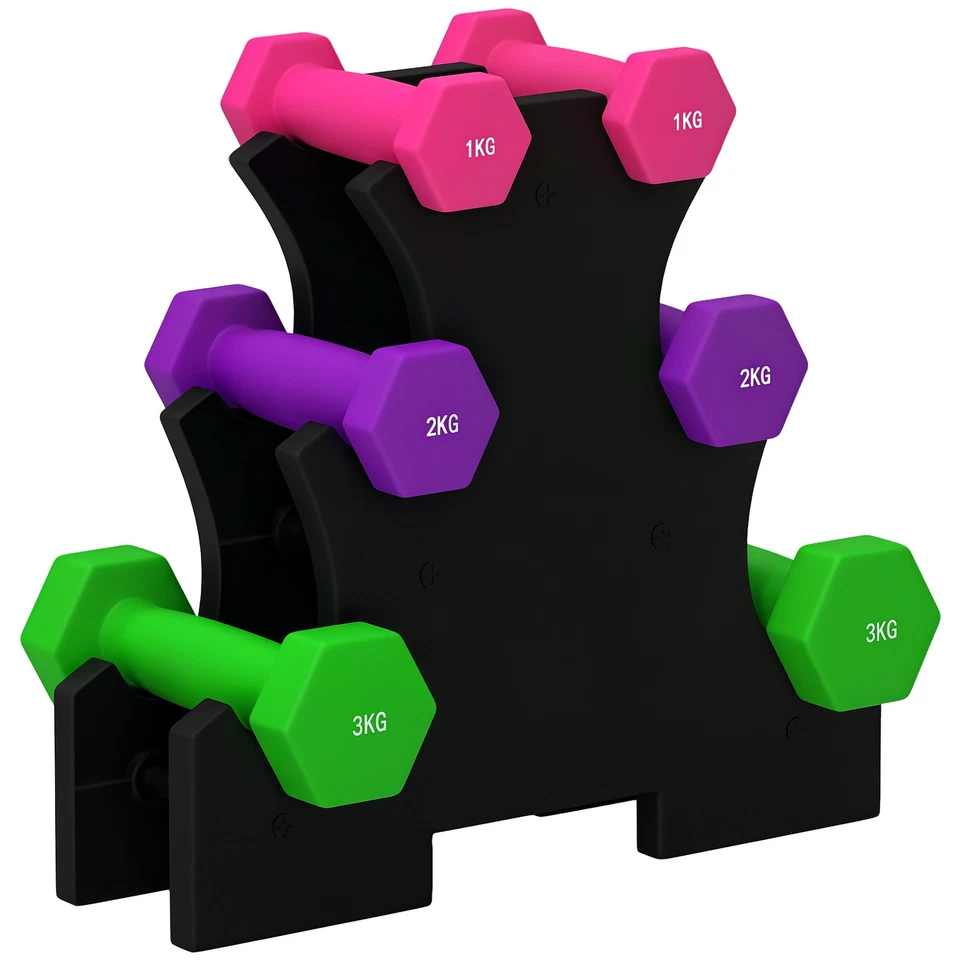 SPORTNOW Hex Dumbbells Set w/ Dumbbells Rack, 2x1kg, 2x2kg, 2x3kg Refurbished, photo 2 of 5