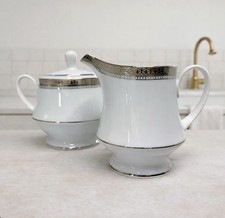 Mikasa Manor Platinum 4297 Sugar Bowl w Lid  Creamer Fine China Set - Coll