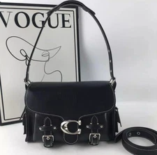 COACH CT721 Cargo Soft Tabby Black Leather Shoulder Bag Outlet New