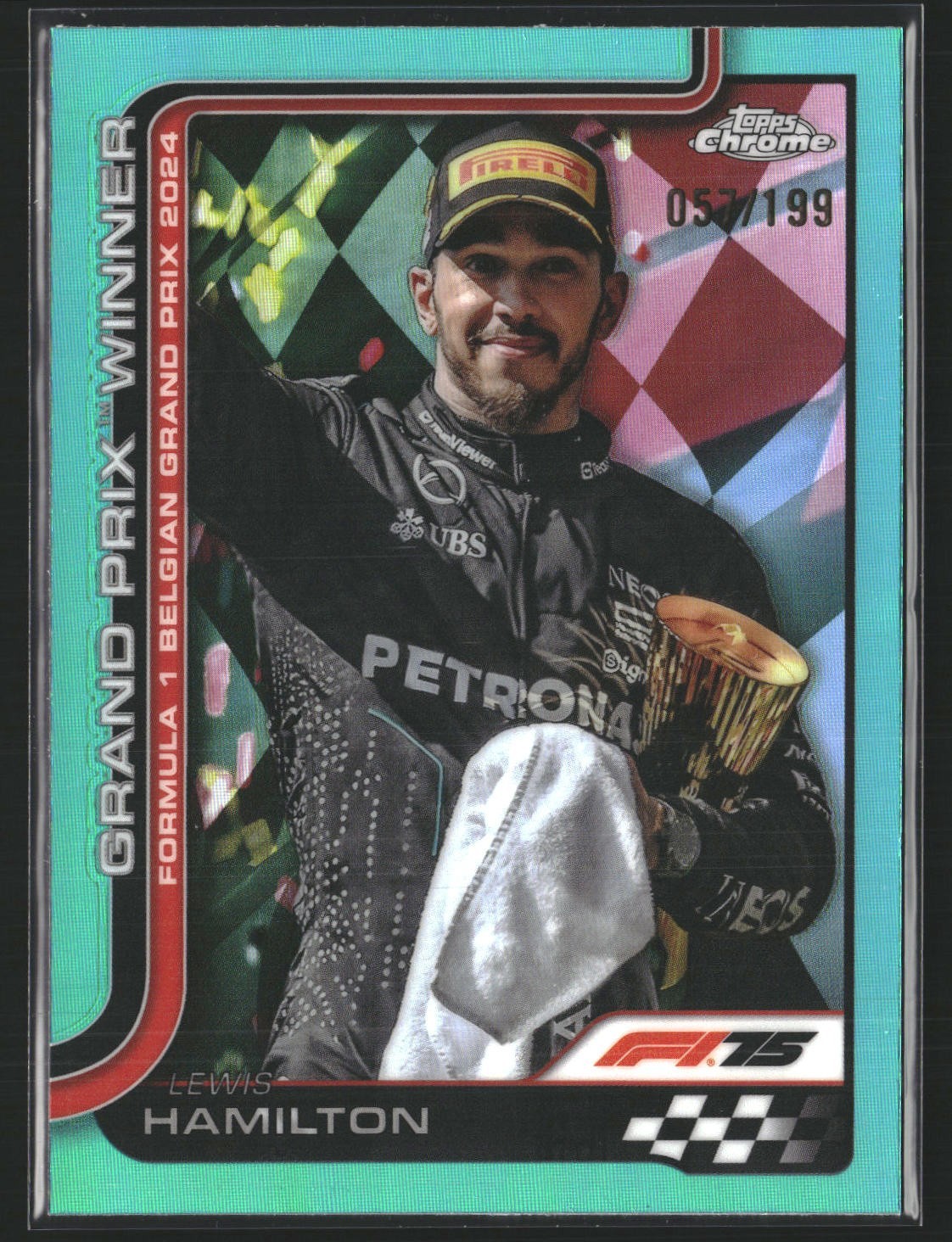 2025 Topps Chrome Formula 1 - GP Winner - Lewis Hamilton #106 Aqua 057/199