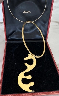 Rare Signed PHYLLIS MARK Gold 4  Pendant Necklace In Original Case, Unworn