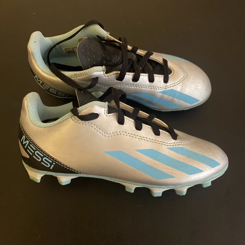 Adidas X Crazyfast Messi Youth Soccer Cleats Size 1.5 Silver Gray Blue IE4071 - Image 3 of 4