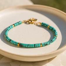 Natural Turquoise Bracelet Tube Beaded Women Jewelry December Birthstone Gifts