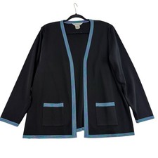 Exclusively MISOOK Sz XL Knit Jacket Cardigan Open Contrast Trim Pockets Career