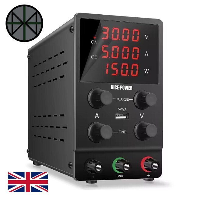 NICE-POWER 30V 5A DC Bench Power Supply 4 Dials Adjustable Switch Lab SPS305