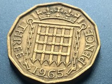 1965 Elizabeth II British  threepenny - Brass  3d