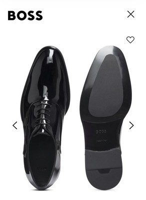 Hugo Boss OXFORD SHOES IN PATENT LEATHER  Mens Style-50305625, Black, Sz 9.5 BOSS - Patent leather Oxford shoes with a pointed shape - Black main image 3
