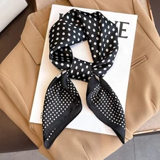 Silk Feel Polka Dot Scarf with Rose Print  Black & White Fashion Accessory Women