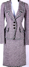 ST.JOHN Women Tweed Purple White Black With Trim Jacket Skirt Sz 2