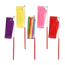 5Pcs Reusable Assorted Color Satin Dancing Ribbons with Handle for Performances