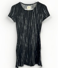 Anthropologie Maeve Dress Small Gray Black A-Line Short Sleeve Stretch Knit