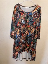 Naggoo Dress 5 Button Bodice 3/4 Sleeve Hi/Lo Hem Multicolor Geometric Size 3XL