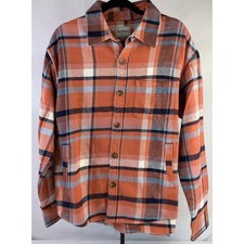 Goodfellow Mens Flannel Shirt Jacket Blood Orange Plaid Heavyweight MSRP 35 MED