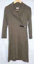Calvin Klein Taupe Sheath Knee Length Sweater Dress Women’s Sz M Knit Buckle