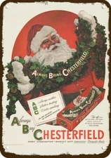 1946 Santa Gives Chesterfield Cigarettes Vntg-Look DECORATIVE REPLICA METAL SIGN