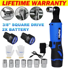 3/8" Cordless Electric Wrench Right Angle Ratchet 2PCS Li-Ion Battery LED Light