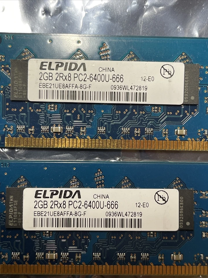 Elpida 4GB(2X2GB) PC2-6400 DDR2-800MHz non-ECC Unbuffered CL6 240-Pin DIMM 021 - Image 2 of 3