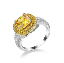 Dazzling Rectangle Natural Royal Citrine Gemstone Silver Rings Size 6 10 Holiday