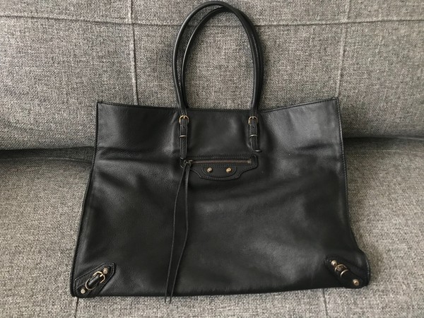 Balenciaga papier a4 black Soft leather tote bag used Handbag city
