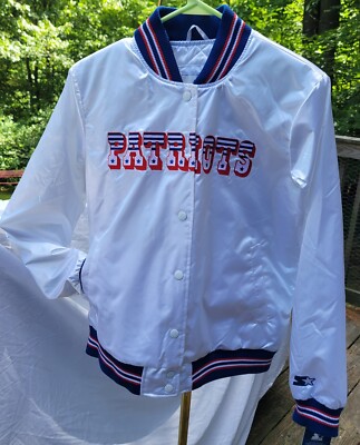 New England Patriots Starter Women's White Snap Jacket Old Logo In Rhinestones  