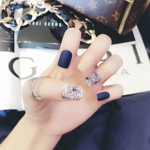 24 12 1 Coloured Short European Full Cover False Nails Blue