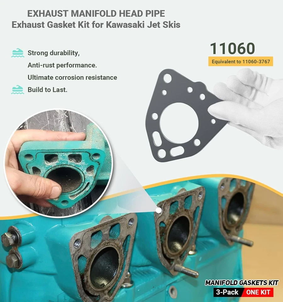 For Kawasaki Exhaust Rebuild Gaskets Seals Kit for Jet Skis 1100 ZXI/1100 STX - Image 4 of 4