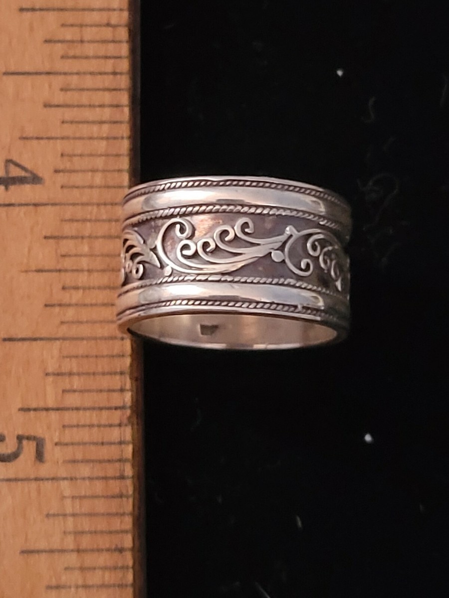 Vintage marked NF Wide Band Sterling Silver 7.5 Ring | eBay