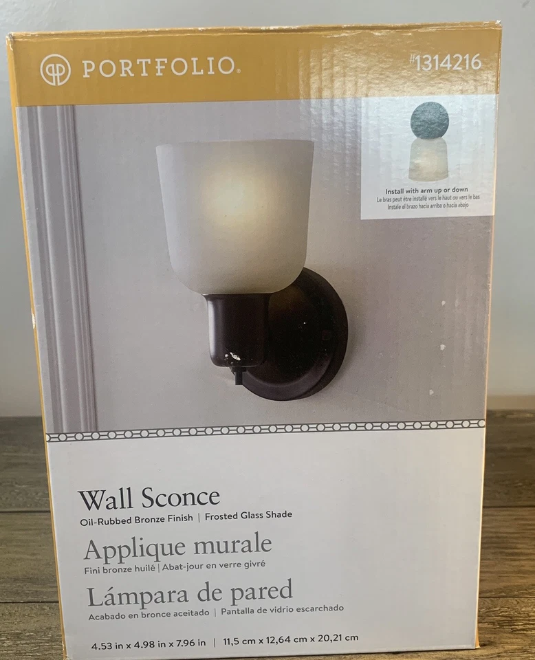 Aplique de pared Portfolio de 4,53 pulgadas de bronce frotado con aceite pantalla de vidrio esmerilado claro Foto 2 de 4