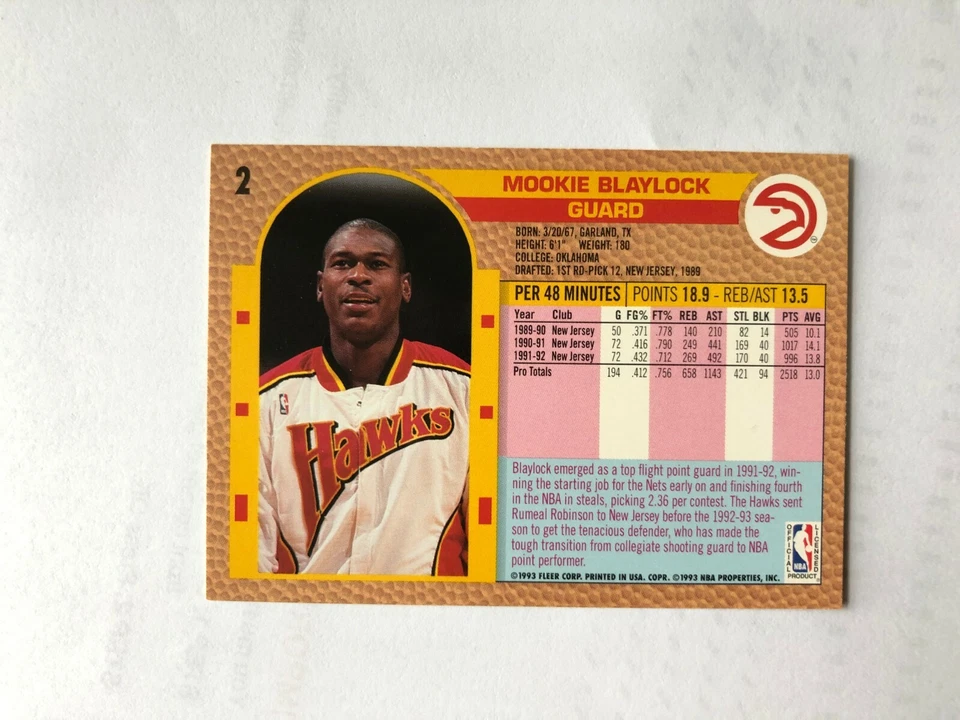 1993 MOOKIE BLAYLOCK Fleer Basketball Card  # 2 Made in USA - Image 4 of 4
