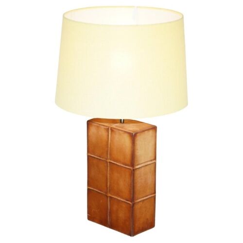 LOVELY HAND STITCHED BROWN LEATHER TABLE LAMP WITH THE ORIGINAL SHADE - Picture 1 of 12