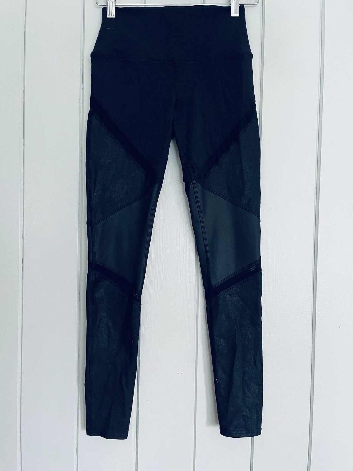 alo-yoga full length sheila mesh faux leather stretch leggings