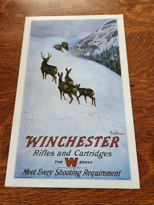 VINTAGE HUNTING WINCHESTER RIFLE AND CARTRIDGE PHILLIP R GOODWIN POSTER
