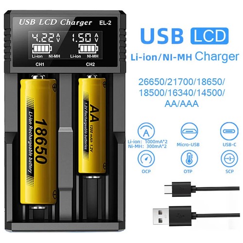 USB LCD Battery Smart Charger 1 / 2 Slots Dual for 3.7V Rechargeable Lithium Bat - Bild 1 von 26