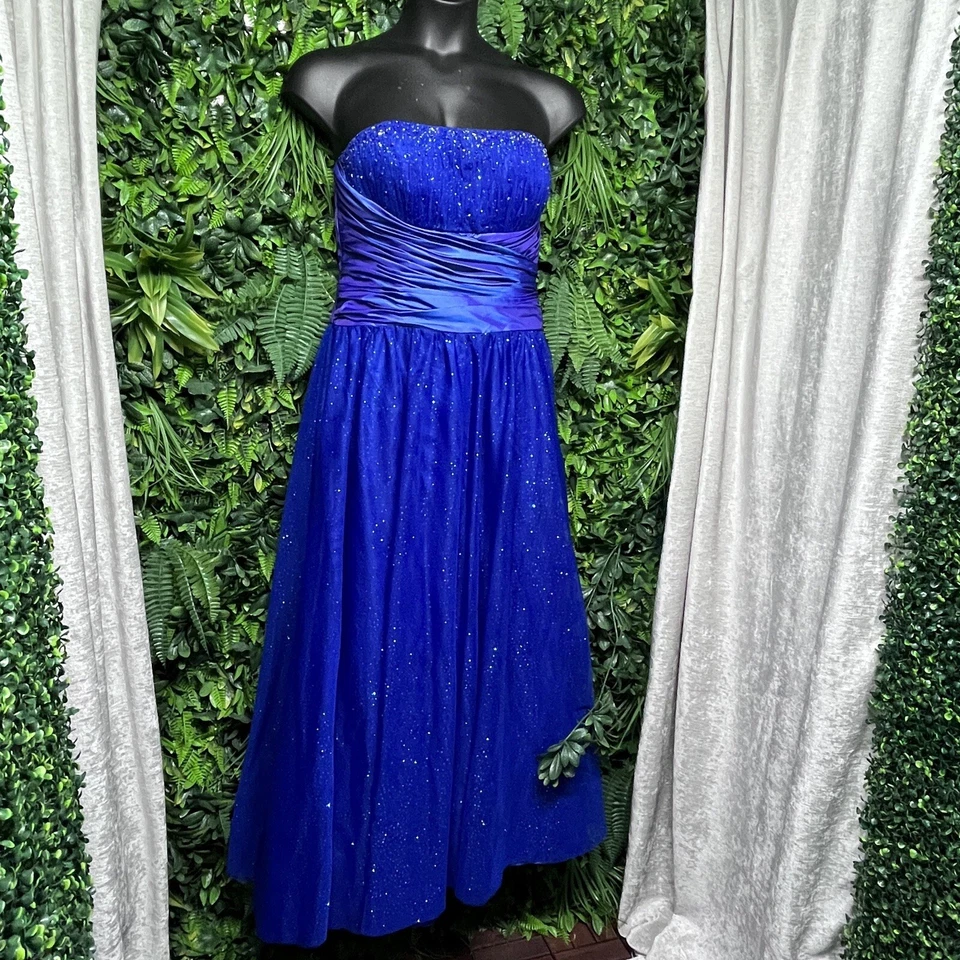 Y2K VTG JUMP APPAREL Dress Women 17/18 Blue Glitter Beaded Ball Gown Fairy 2577 - Image 3 of 4