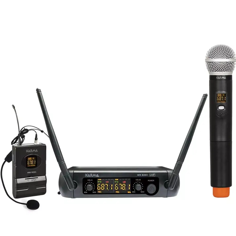 Sistema Wireless Karma SET 8202PL Doppio Canale UHF 1 Palmare 1 Bodypack