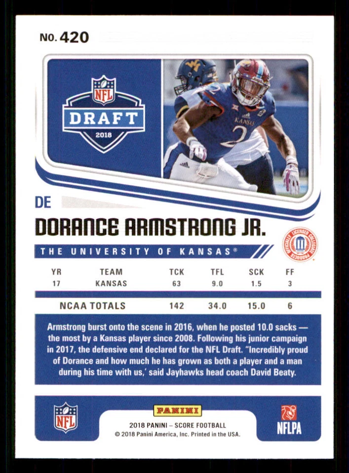 2018 Score #420 Dorance Armstrong Jr. RC - Image 2 of 2