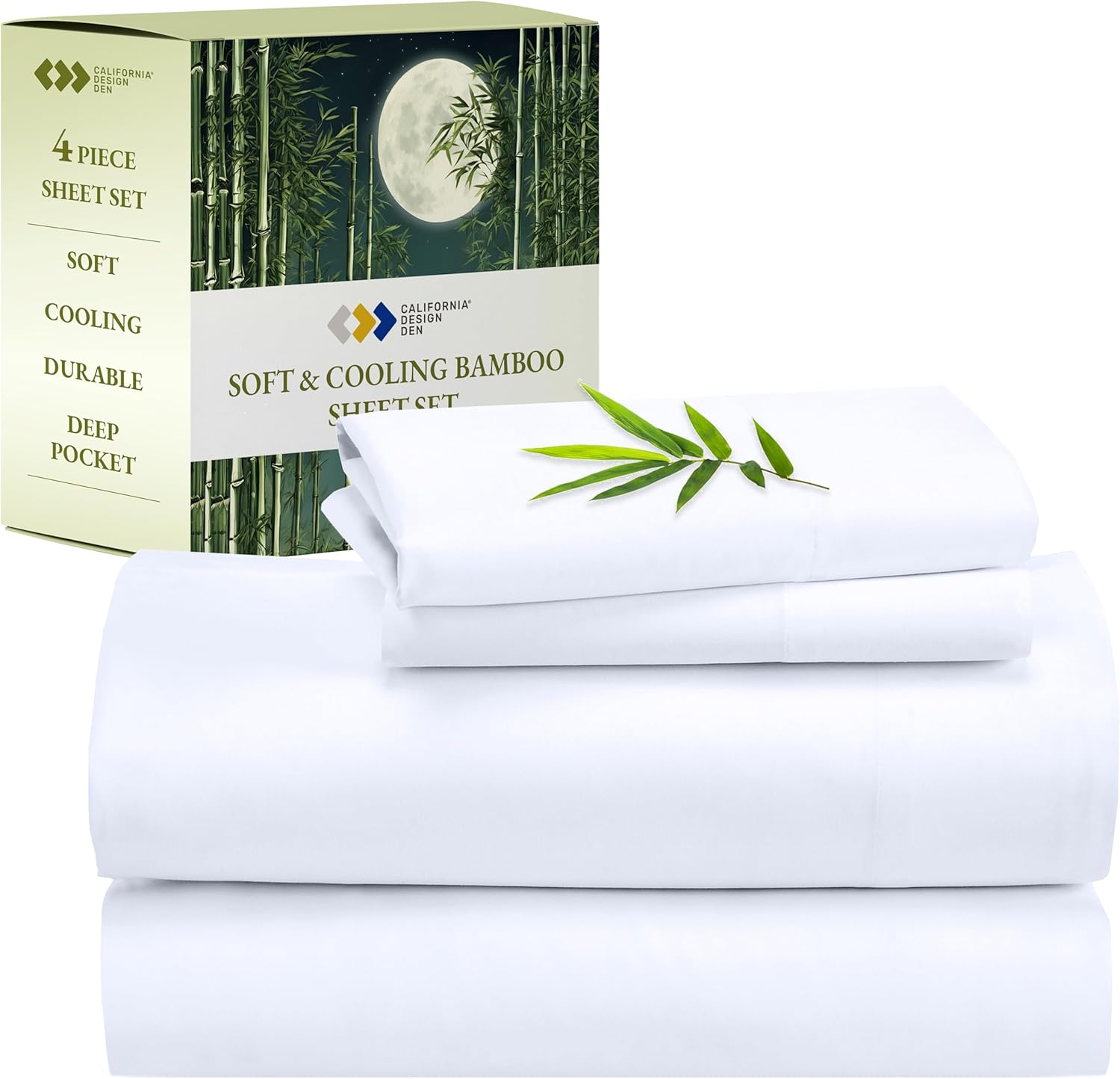 Luxury Cooling Bamboo Rayon Sheets - Cal King Size - Soft White California King Bedding