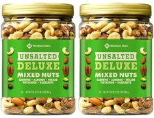 2 Packs Member's Mark Unsalted Deluxe Mixed Nuts 34 oz Each Pack