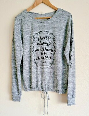 Mothers Day Top Thankful Christian Graphic Women Drawstring Hem Gray Shirt GIFT