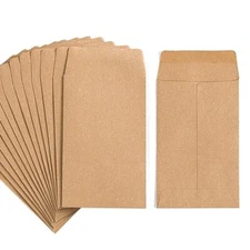 	100 Pack Kraft Small Coin Envelopes Self-Adhesive Kraft Seed Envelopes Mini	