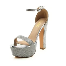Women's Platform Ankle Strap Sandals Rhinestone Crystal High Heels 5.5 Inch Heel