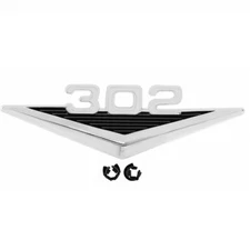 1965 1966 Mustang Ornament Fender Emblem "302" Chrome w/Clips Dynacorn EM3621