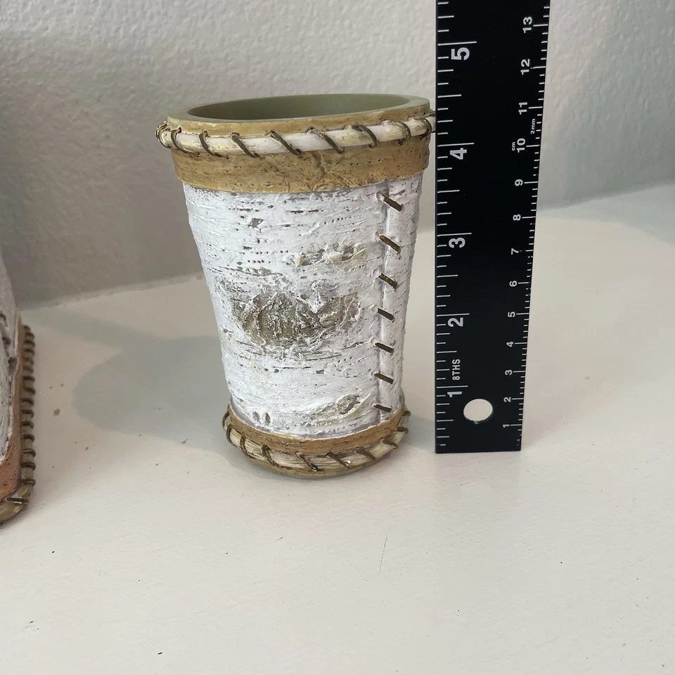 Tissue Box Toothbrush Holder Cup Set Resin Birch Wood Cabin, Rustic, Masculine - Image 3 of 4