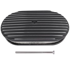 Fits 15 Oval Full Finned Polished Aluminum Blk Retro Air Cleaner Assembly Kit