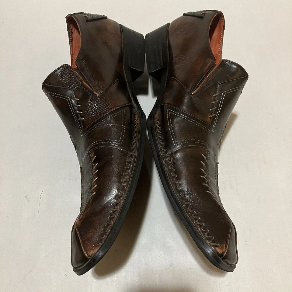 Robert Wayne Beatle Hand-Pick Stitching Cross Square Toe Loafer Brown Size 10 - Image 4 of 4