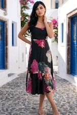 Hope for Flowers by Tracy Reese Black Floral Slip Dress Tie Back Midi Petite SP