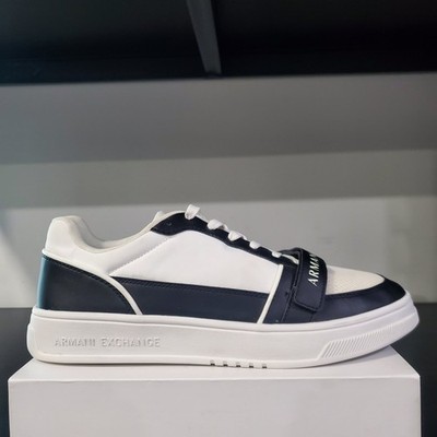 Armani Exchange XUX168 XV658 Men's US 11 White Black Low Top Sneaker Strap Logo